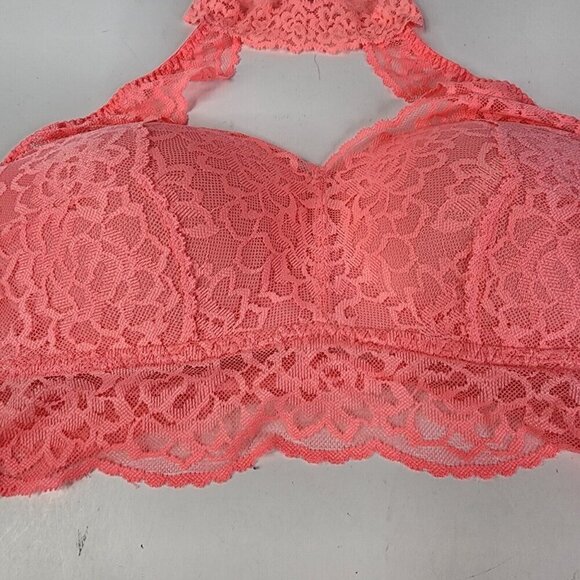 Victoria Secret Neon Pink Hi‎ Neck Padded Push Up Size Large Lace Bra - Picture 5 of 10